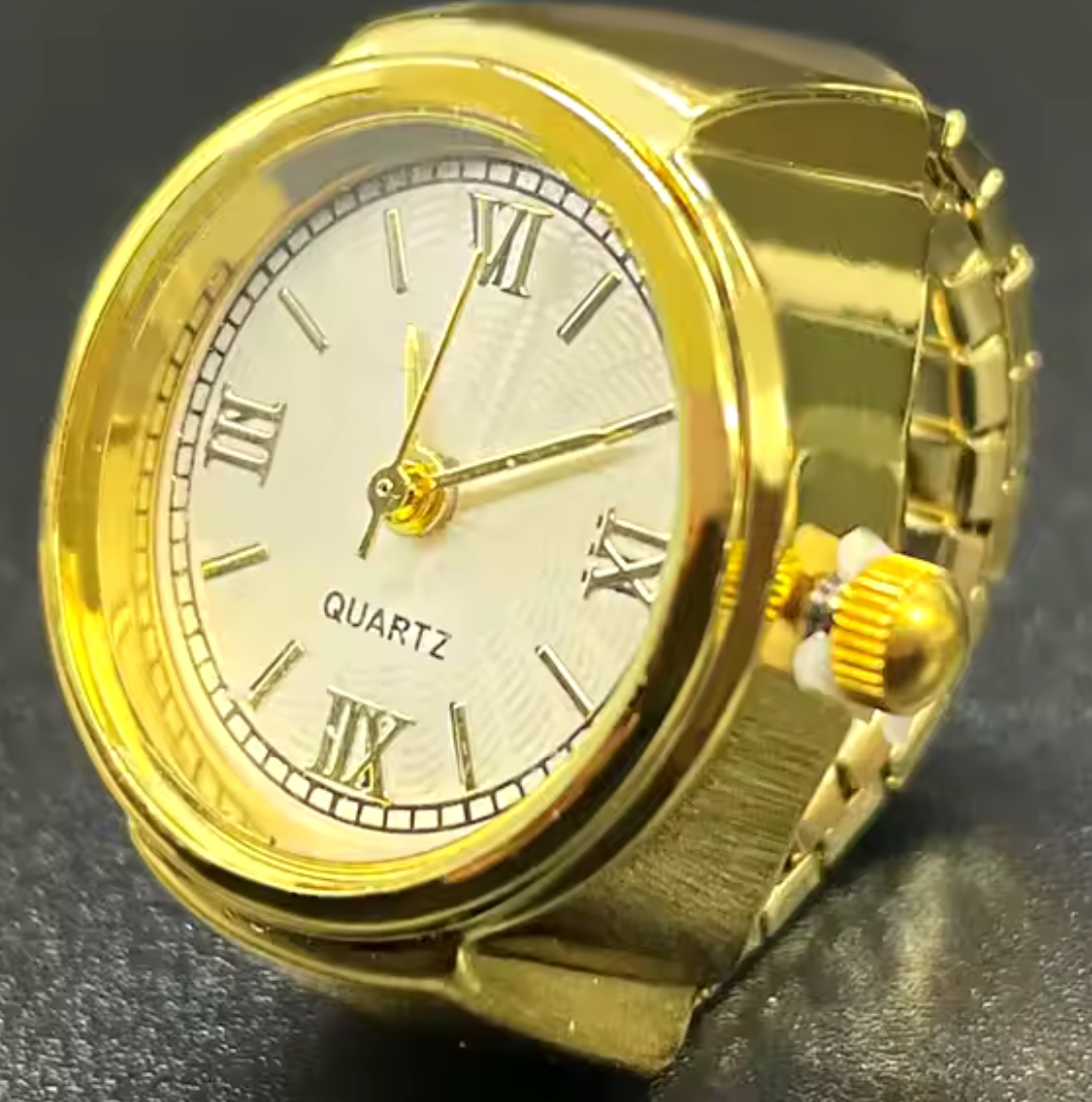 Yellow Gold Quartz Watch Stretch Ring