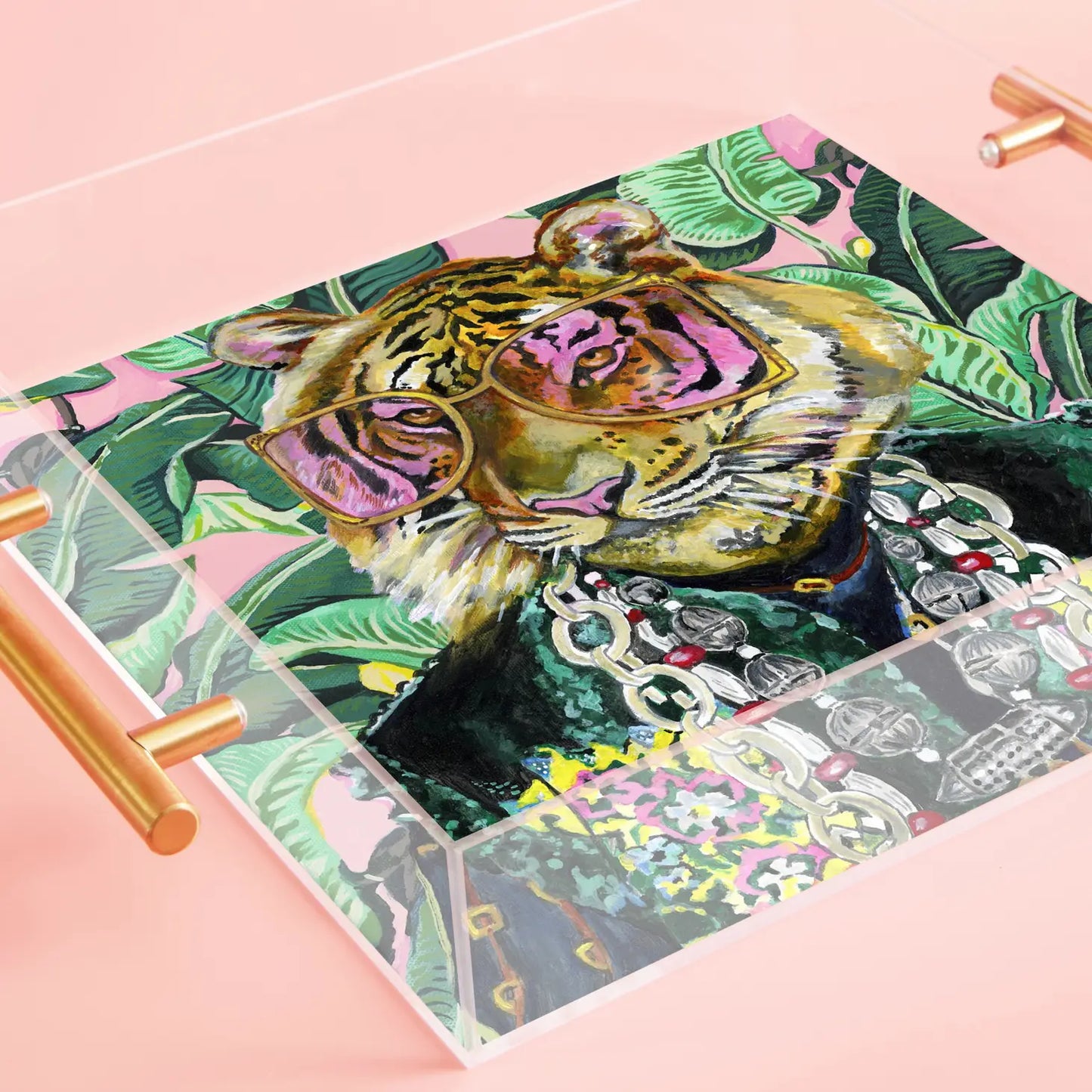 Toby the Tiger Acrylic Tray with Gold Handles