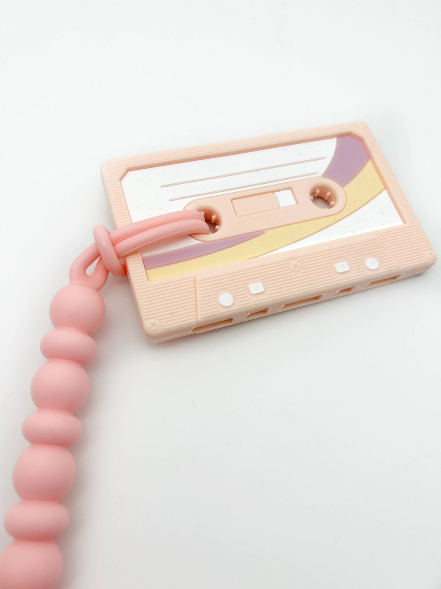 Cassette Tape Teether with Clip - Light pink