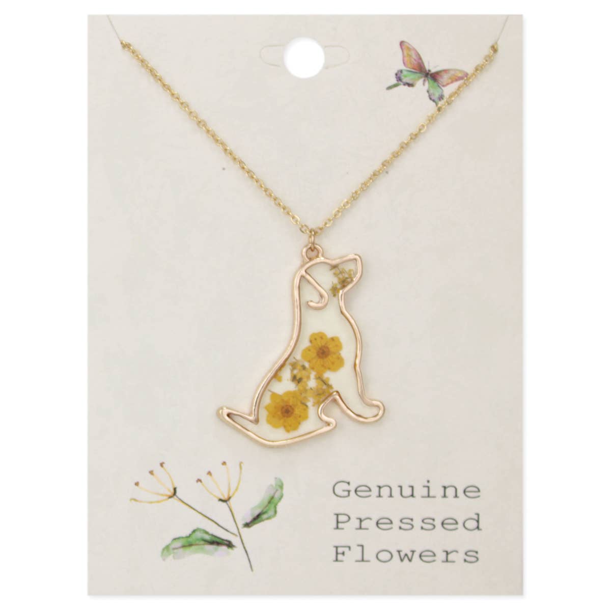 Gold Dog Dried Flower Necklace