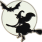 Enamel Pin - Witch And Bat In Front Of Glow In The Dark Moon