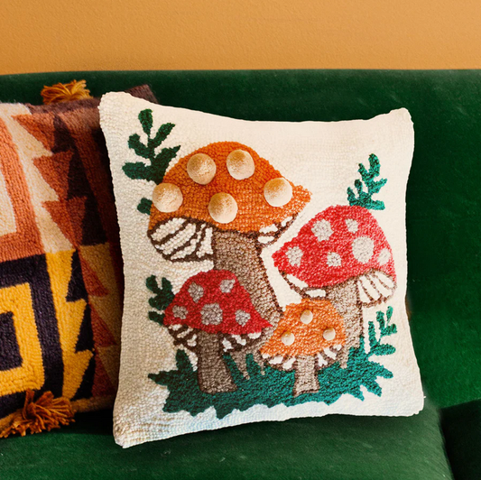 Mushroom Pom Pom Hook Pillow by Jungalow