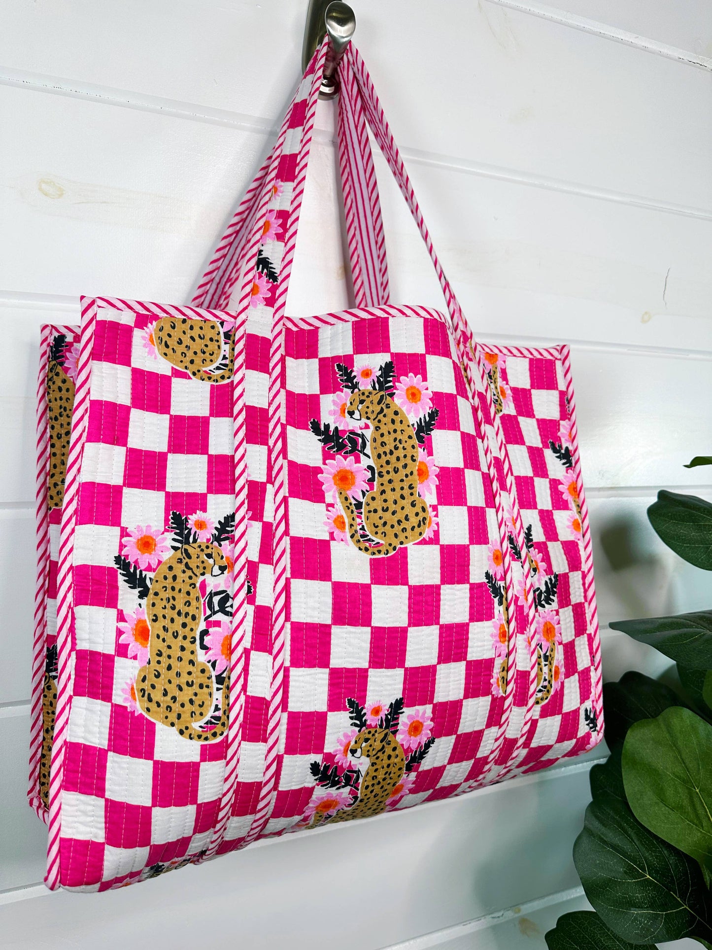 Checkered Jaguar Quilted Tote Bag