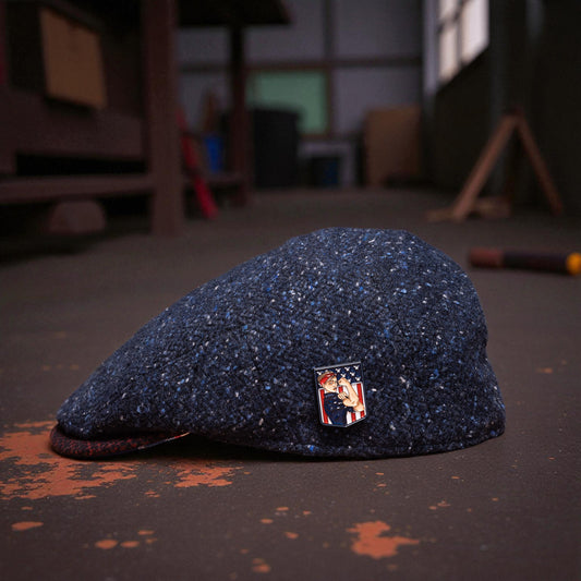 The Rosie the Riveter Blue Tweed Flat Cap Hales Speed Shop X FunkyBrims Collab (with Pin)