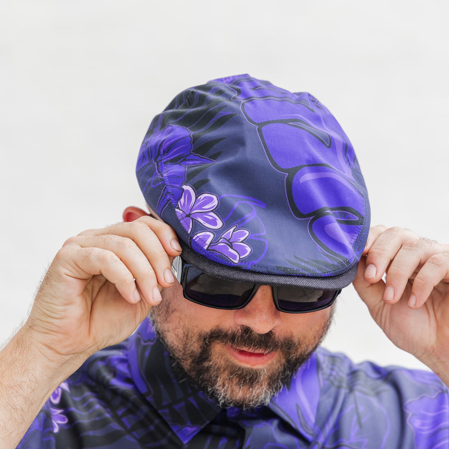 The "Purple Luau" Shaka Fabric Flat Cap Hales Speed Shop X FunkyBrims Collab with Cap Pin