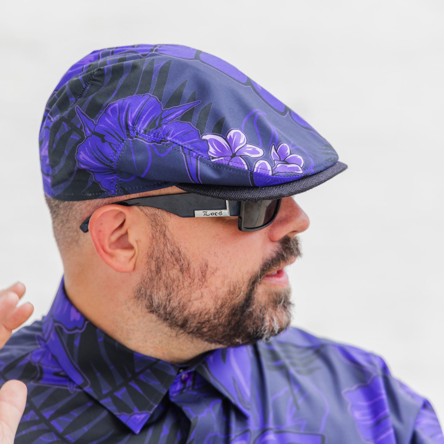 The "Purple Luau" Shaka Fabric Flat Cap Hales Speed Shop X FunkyBrims Collab with Cap Pin