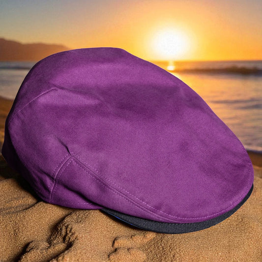 The "Purple Luau" Purple Cotton Flat Cap Hales Speed Shop X FunkyBrims Collab with Cap Pin