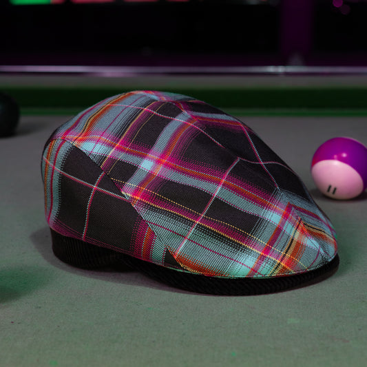 The "Saturday Night Special" Flannel Flat Cap Hales Speed Shop X FunkyBrims Collab with Cap Pin