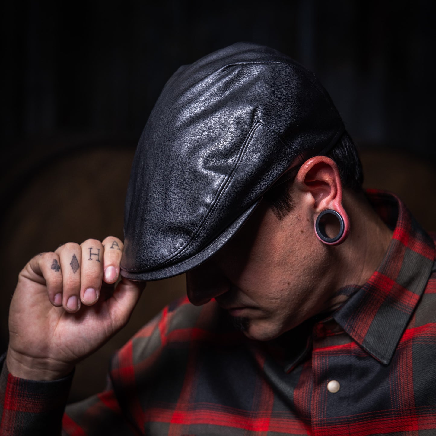 The Springwood Slasher Black Leatherette Flat Cap Hales Speed Shop X FunkyBrims Collab (with Pin)