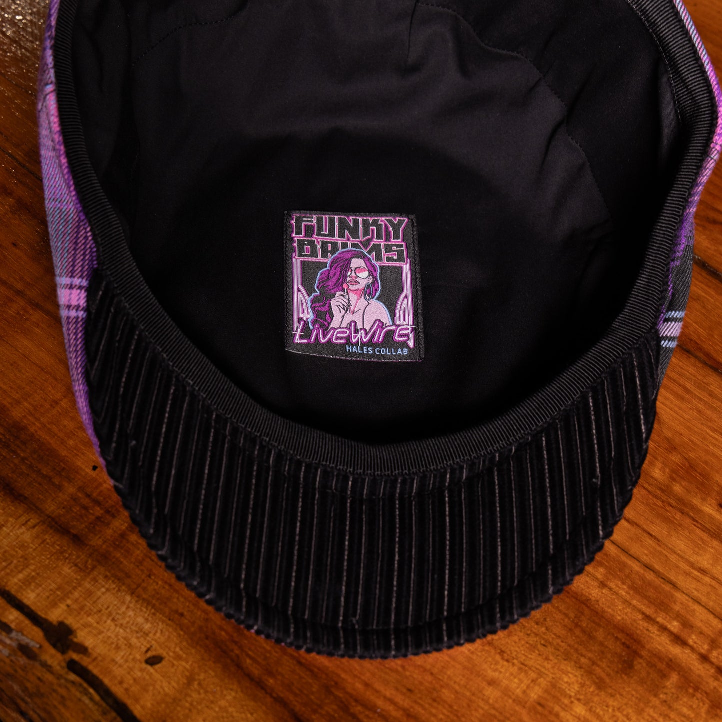 The Live Wire Flannel Flat Cap Hales Speed Shop X FunkyBrims Collab (with Pin)