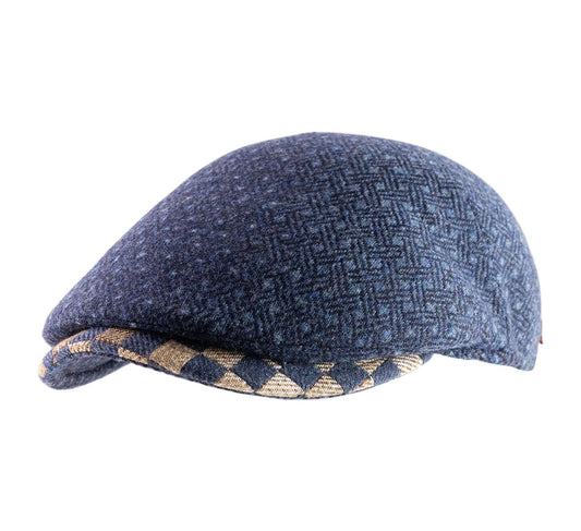 The "Blue Check Bill" Cashmere/Wool Flat Cap by Alfonso D'Este