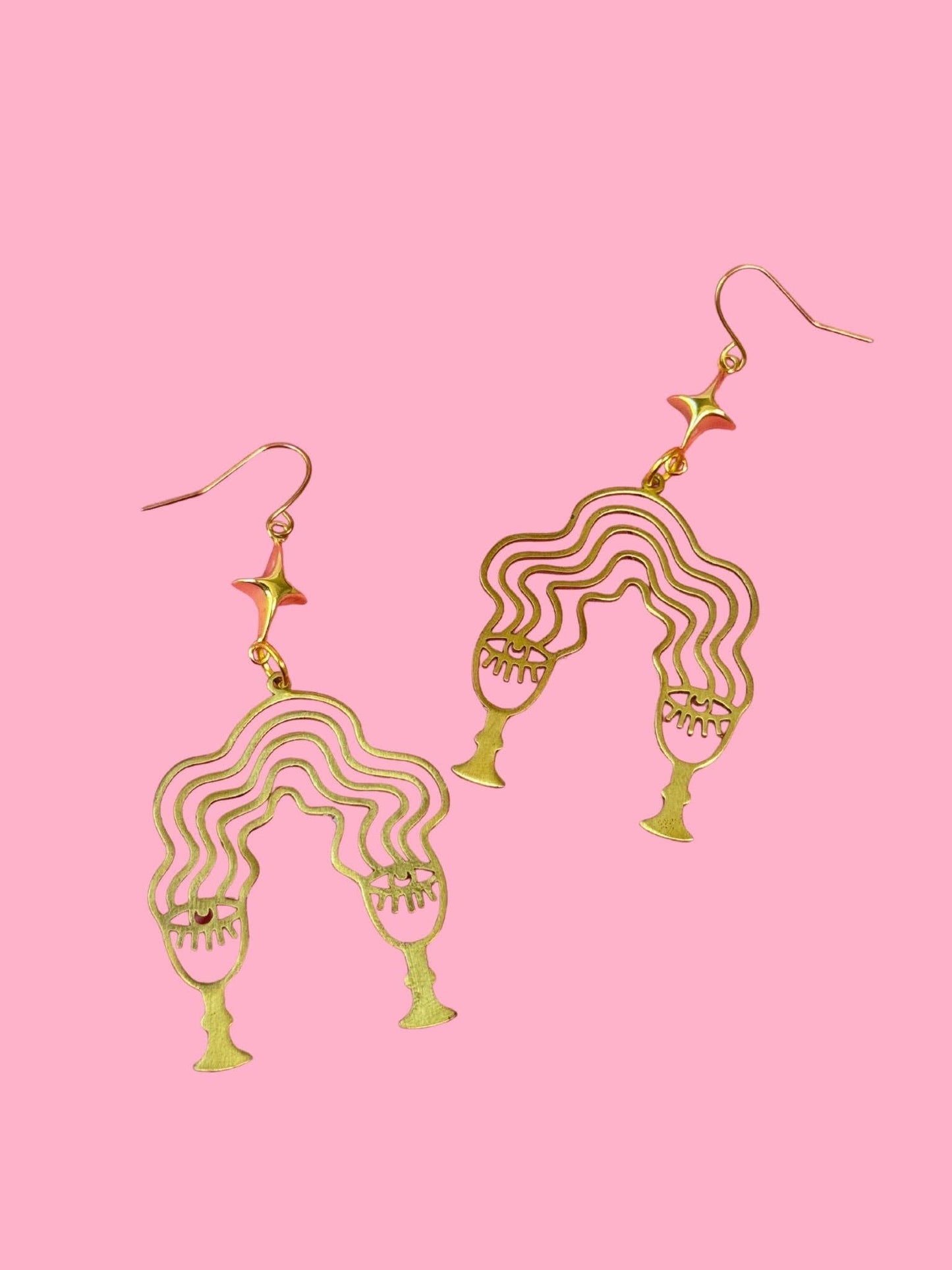 Abstract Organic Brass Dangle Earrings