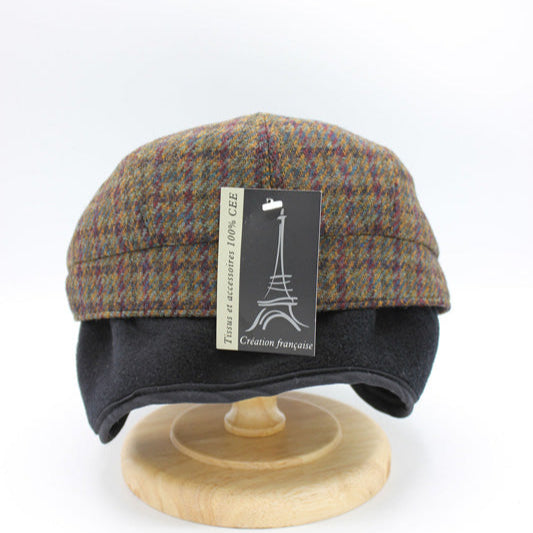 The "Stay Warm" Multicolored Plaid Newsboy Cap with Ear Flaps by Hologramme Paris