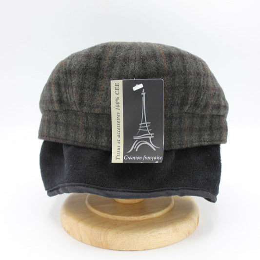 The "Stay Warm" Green Plaid Newsboy Cap with Ear Flaps by Hologramme Paris