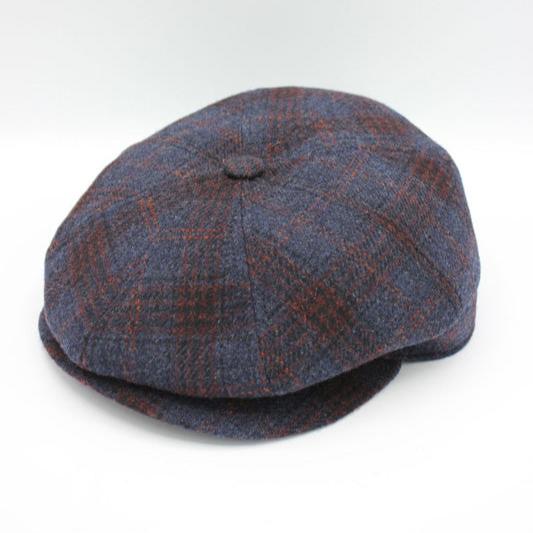 The "Navy Blue Plaid" Wool Newsboy Cap by Hologramme Paris