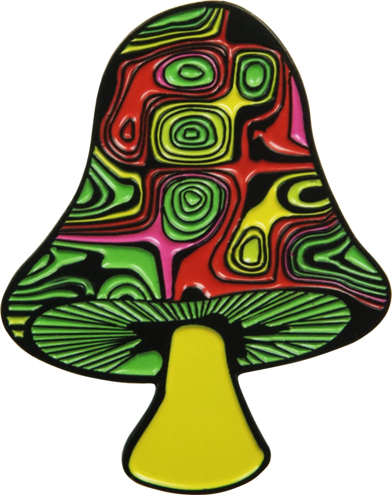 Enamel Pin - Mushroom - Groovy Multicolor Swirl - Red / Green / Yellow