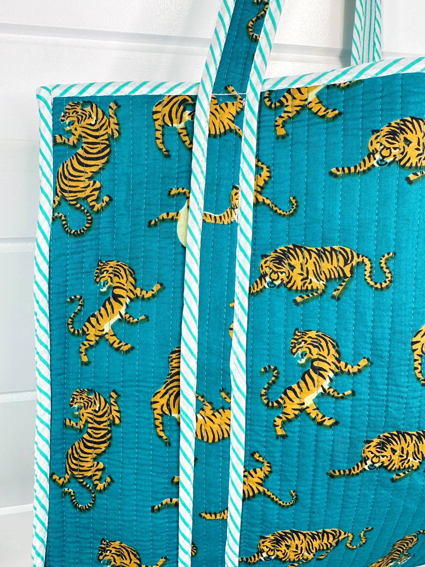 Tiger Teal Quilted Tote Bag