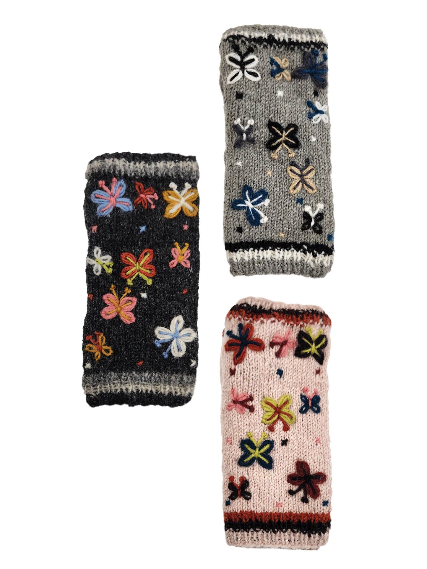 Handmade Knit Fingerless Gloves Butterflies