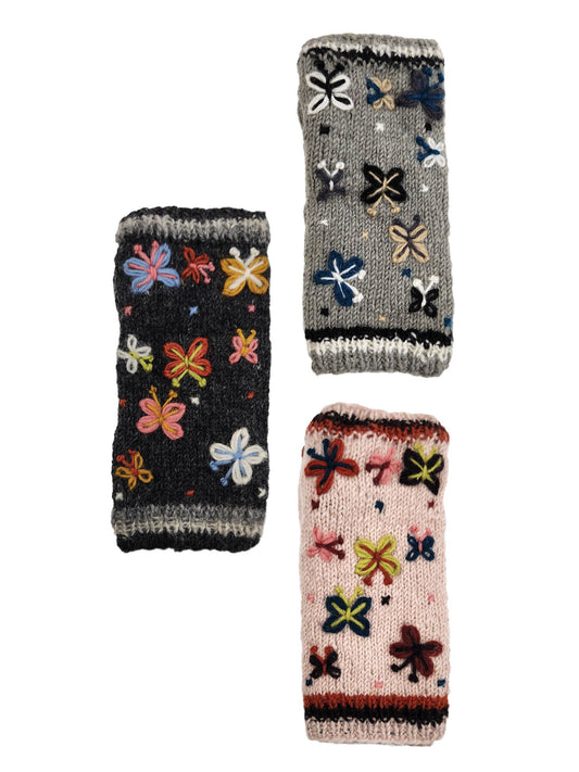 Handmade Knit Fingerless Gloves Butterflies