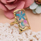 Rectangle Gold Dried Flowers Ring