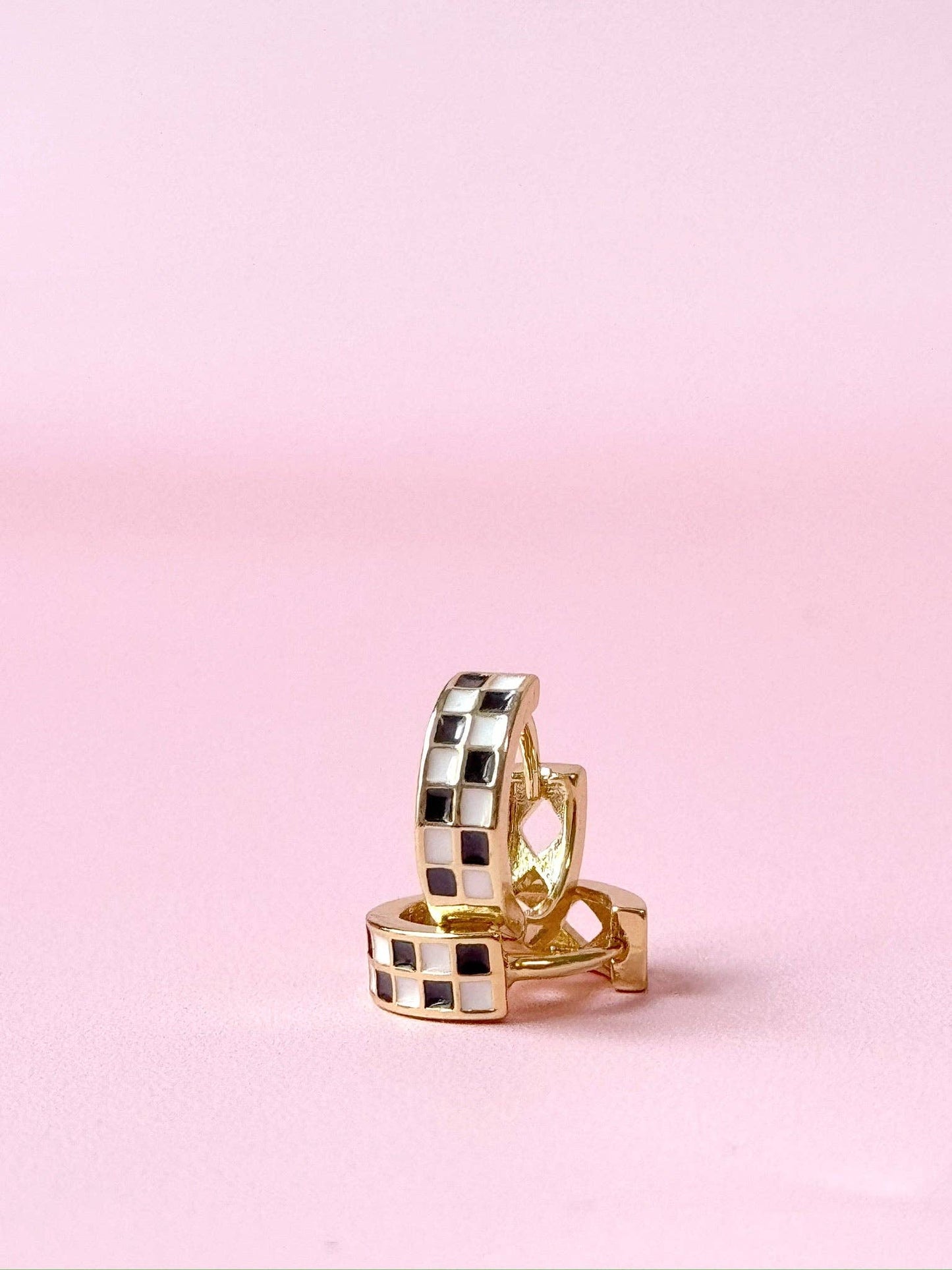 Checkered Huggie Earrings