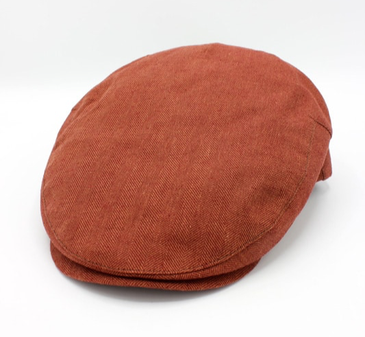 The Burgundy Herringbone Linen Flat Cap by Hologramme Paris