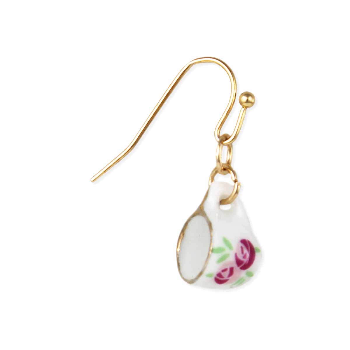 Tea Time Pink Floral Teacup Gold Earrings