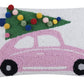 Pink Car Hook Pillow w/Pom Poms