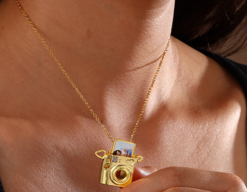 Polaroid Camera 14K Gold Steel Necklace