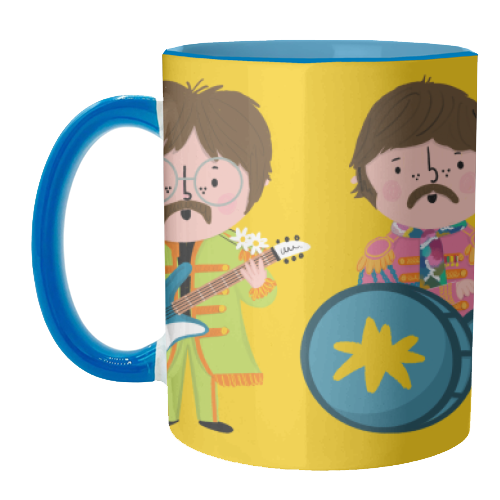 Yellow Beatles Mug with Blue Handle