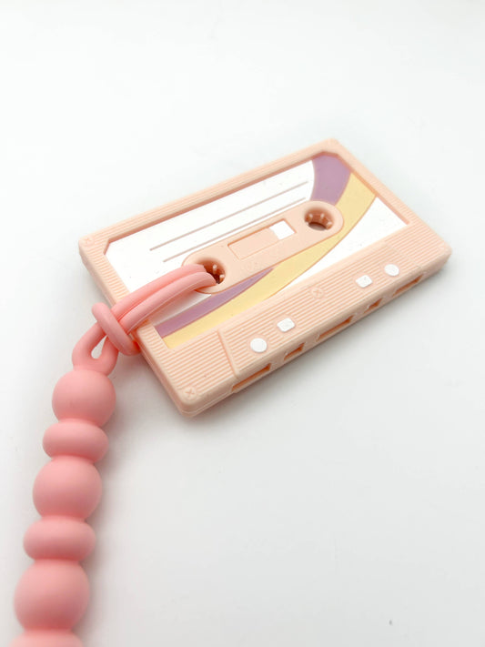 Cassette Tape Teether with Clip - Light pink