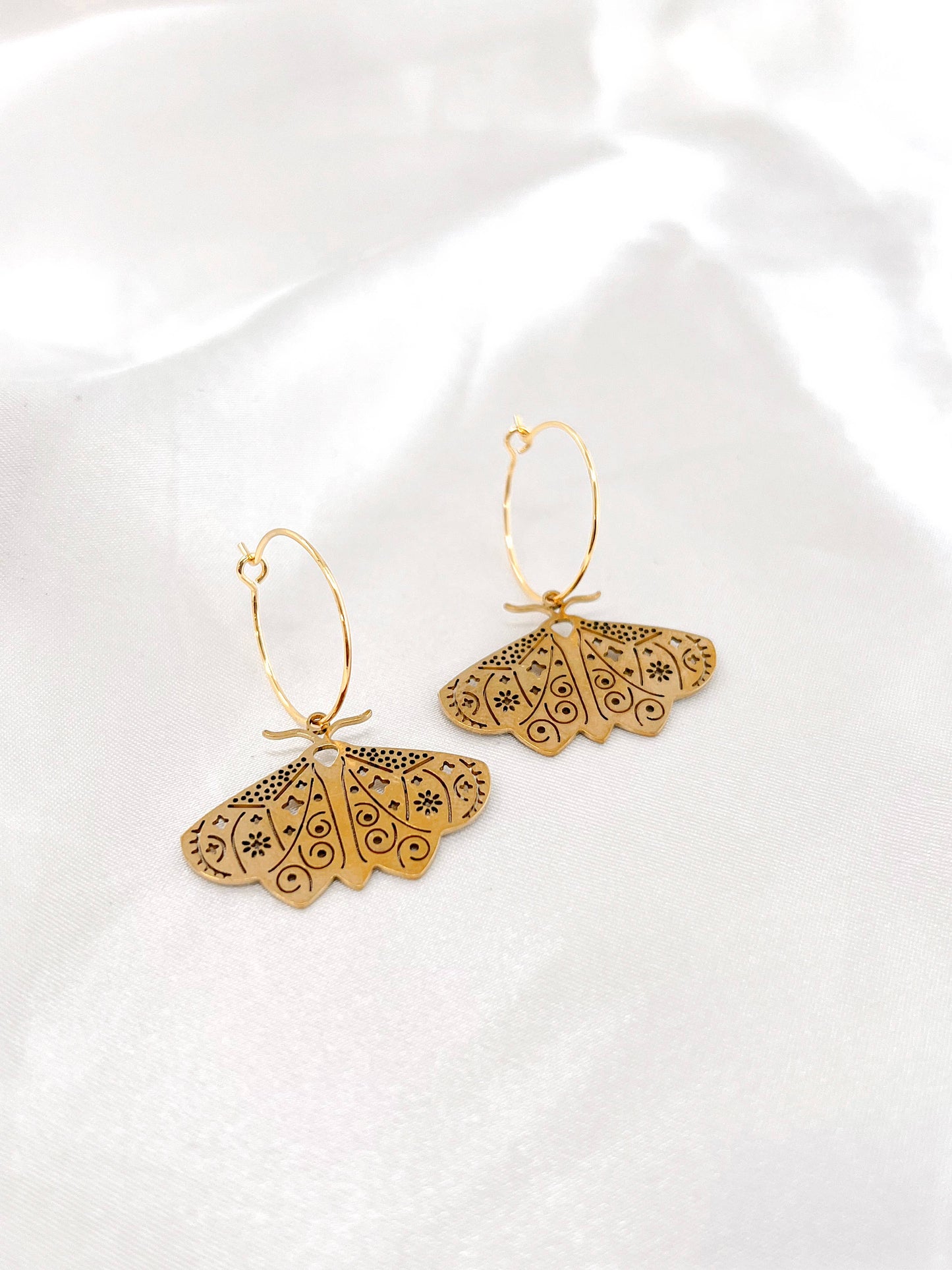 Gold Moth Hoop Earrings