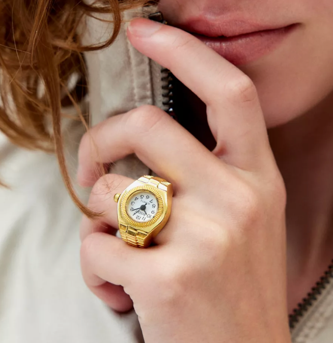 Yellow Gold Quartz Watch Stretch Ring
