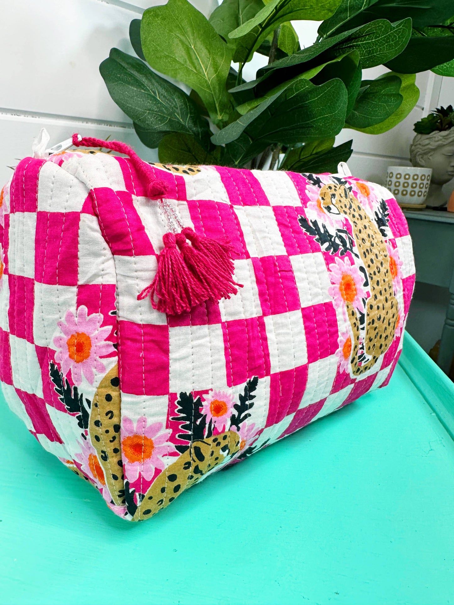 Checkered Jaguar Makeup Bag