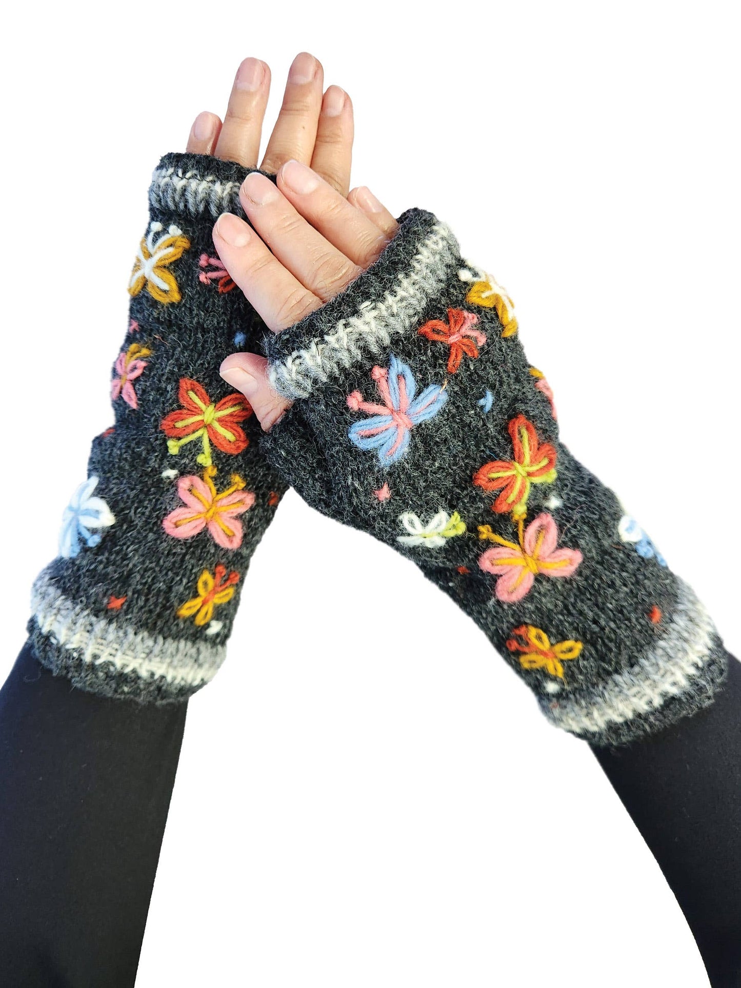 Handmade Knit Fingerless Gloves Butterflies
