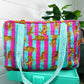 Pink & Blue Quilted Tiger Print Duffle Bag