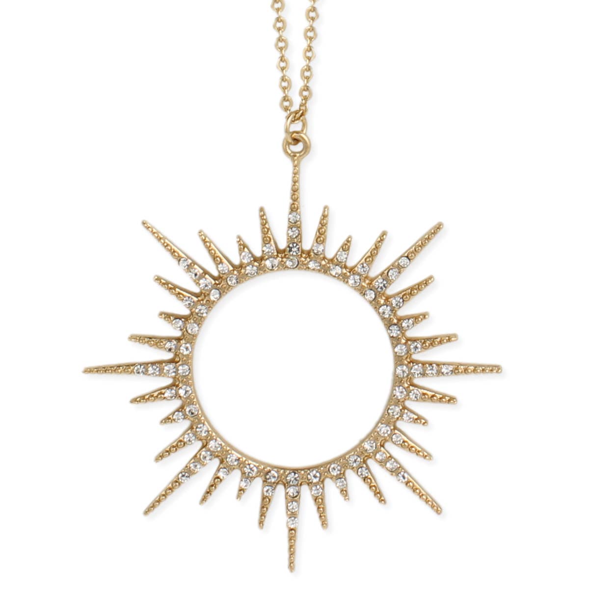 Gold & Crystal Sunburst Long Necklace