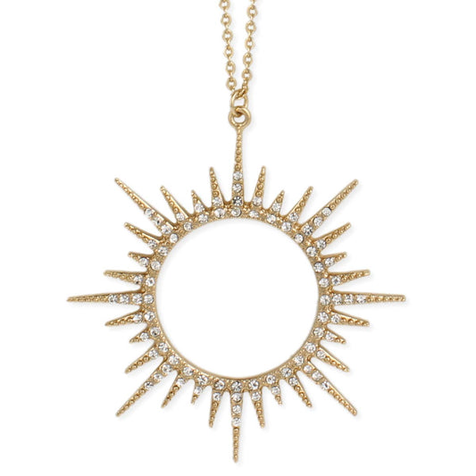 Gold & Crystal Sunburst Long Necklace