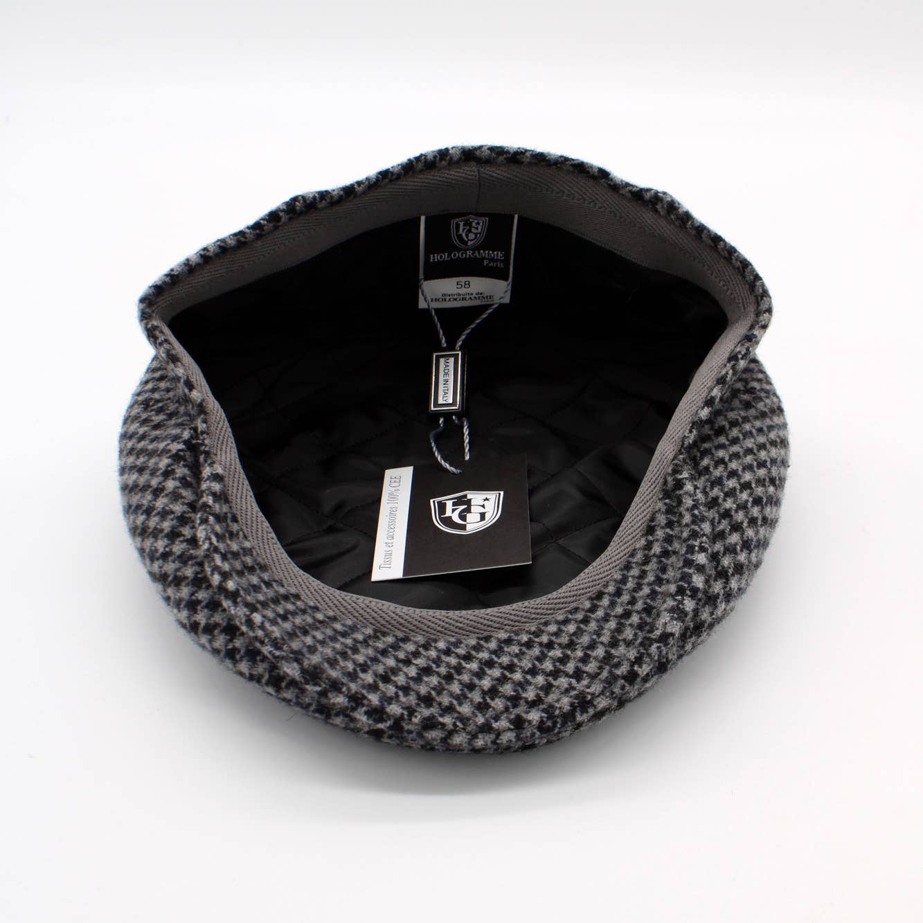 The Grey Houndstooth Wool Cap by Hologramme Paris