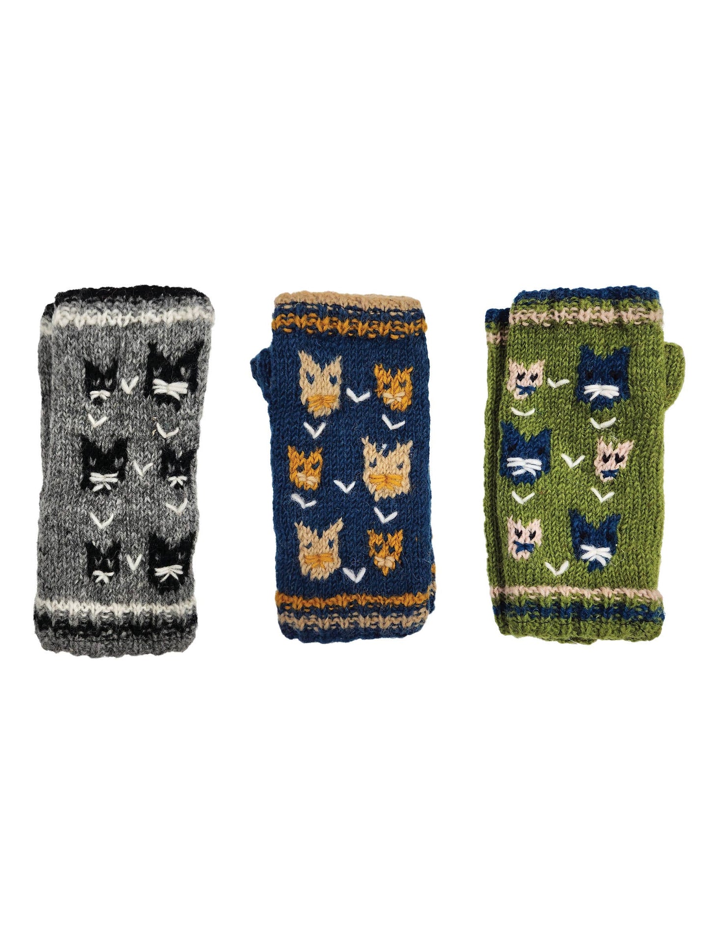 Handmade Knit Fingerless Gloves Cat