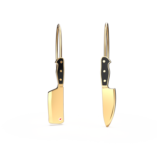 Chef's Knife & Cleaver Gold Earrings - Foodie Cook Chef Gift