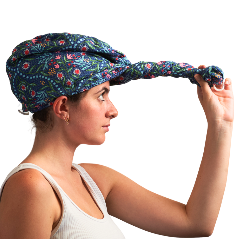 Navy Hair Towel Wrap Double Sided