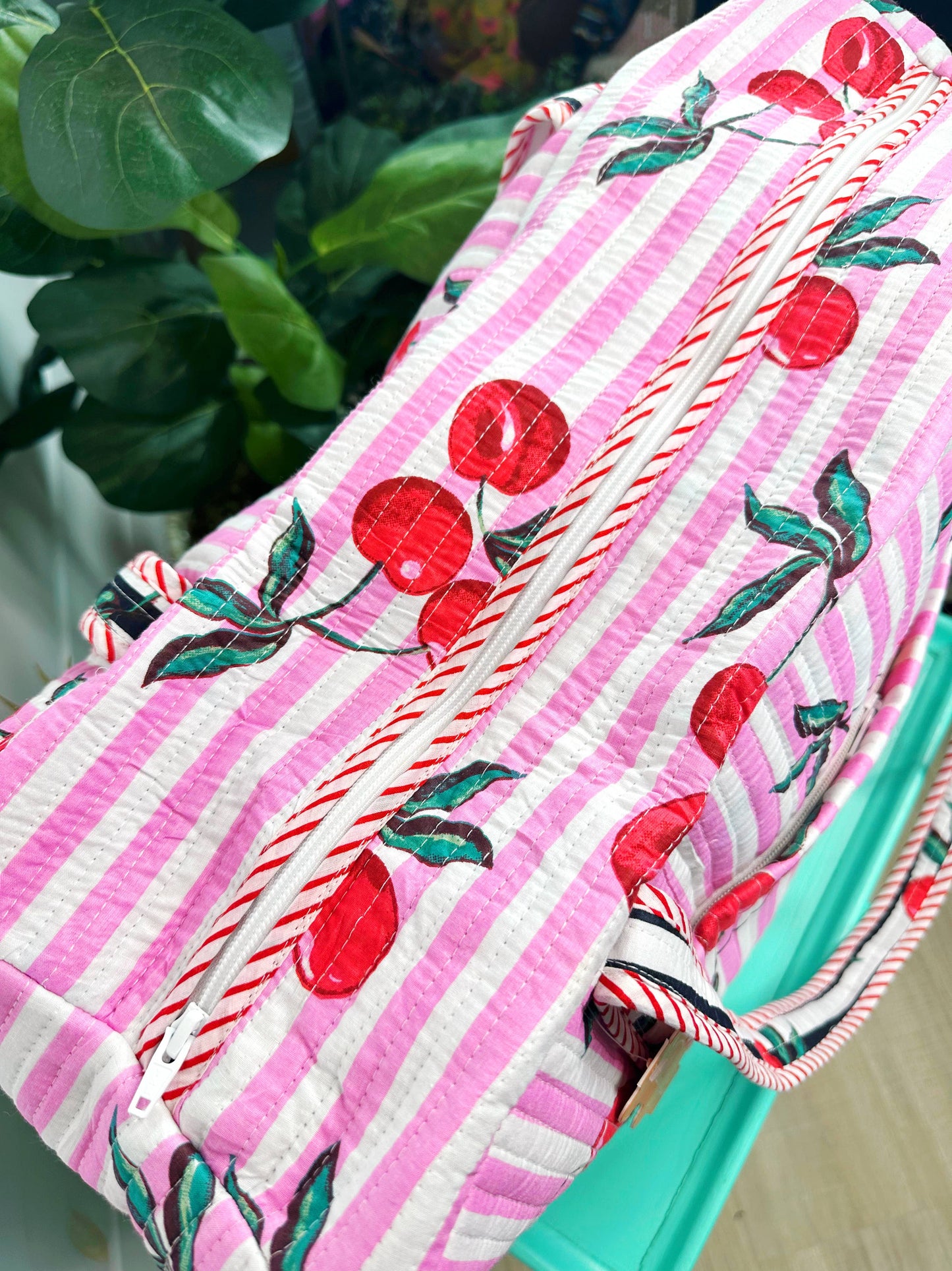 Cherry Quilted Weekender Duffle Bag