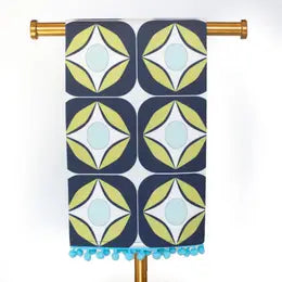 Mid Century Raindrop Circle Geometric Tea Towel with Trim