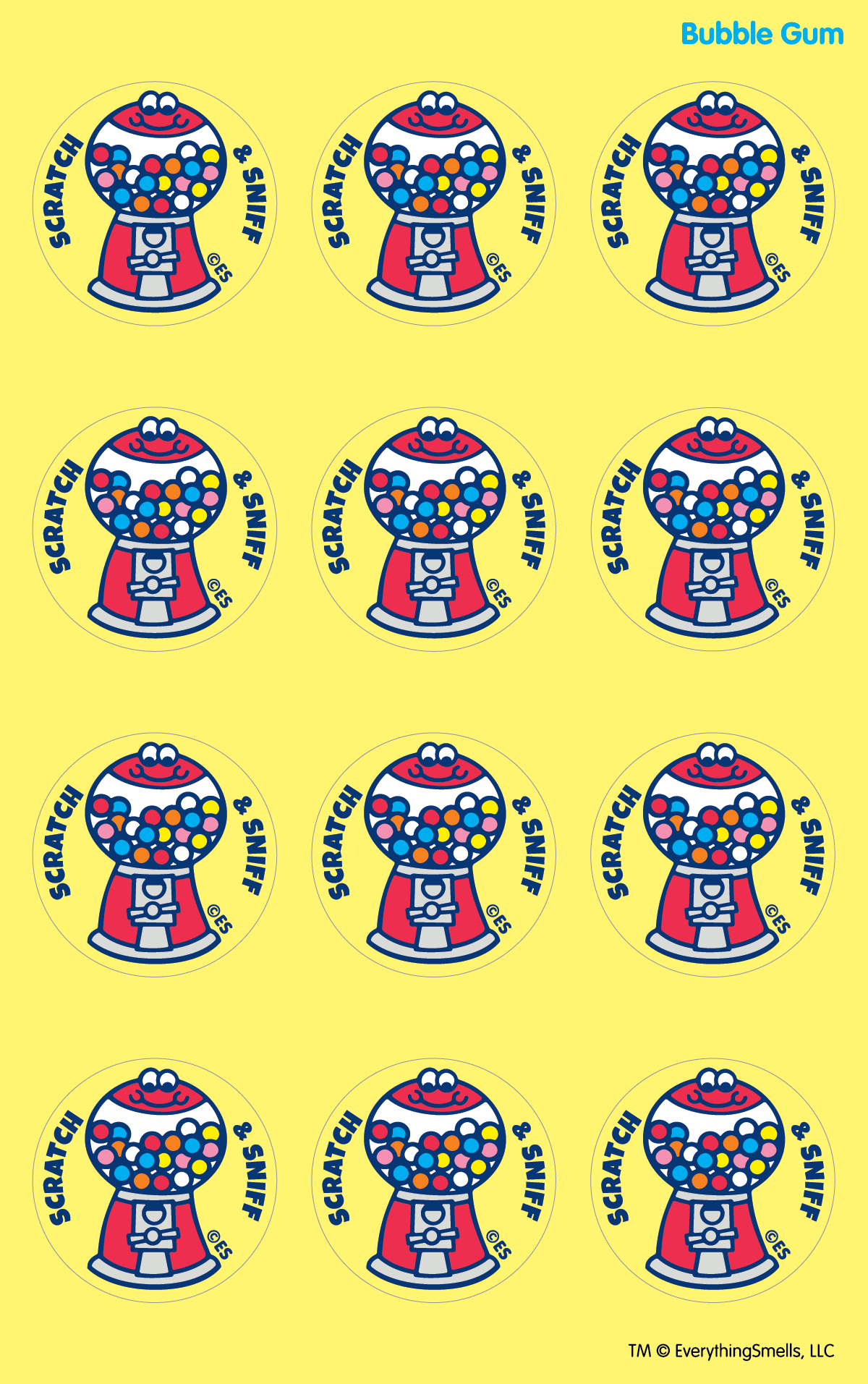 Bubble Gum Machine Scratch & Sniff Stickers