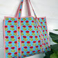 Quilted Tote Bag | Blue Floral Bag | Large Shopping Tote Bag