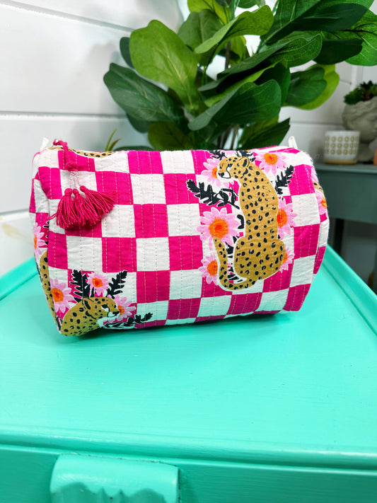 Checkered Jaguar Makeup Bag