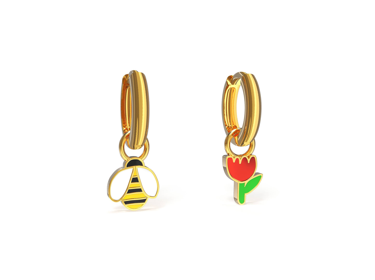 Hoop Earrings - Honeybee & Flower - Gold Statement Jewelry
