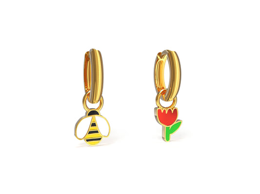 Hoop Earrings - Honeybee & Flower - Gold Statement Jewelry