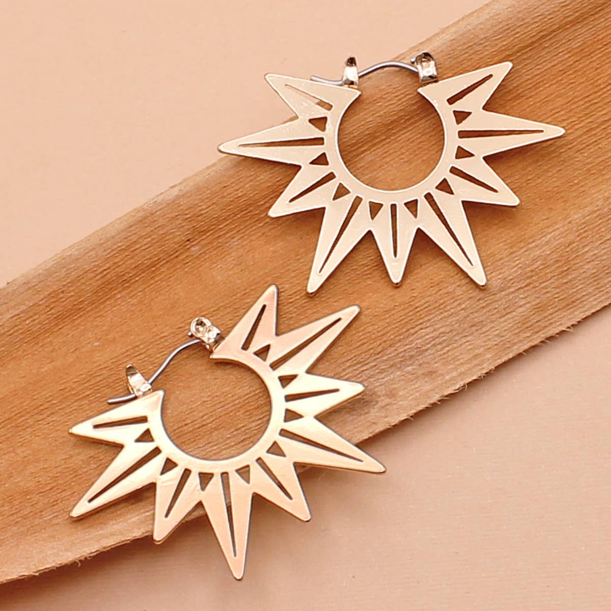 Sunburst Gold Rays Cutout Hoop Earrings
